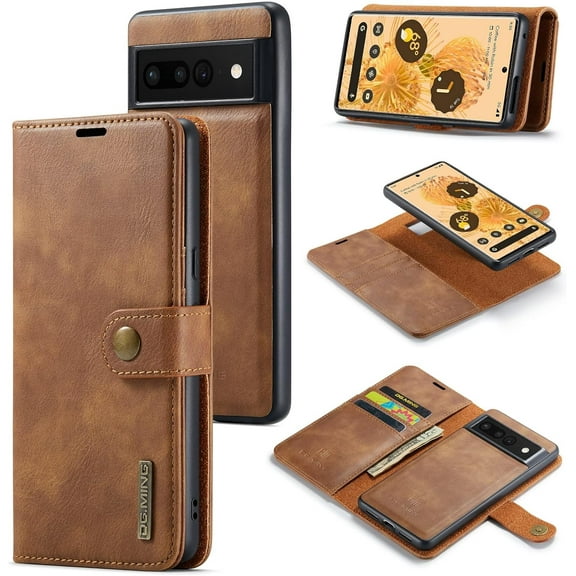 Magnetic Detachable Wallet Stand Leather Phone Case for Google Pixel 8 Pro / 8, Business Coin Purse Shell, Unique Card Holder Back Cover Brown