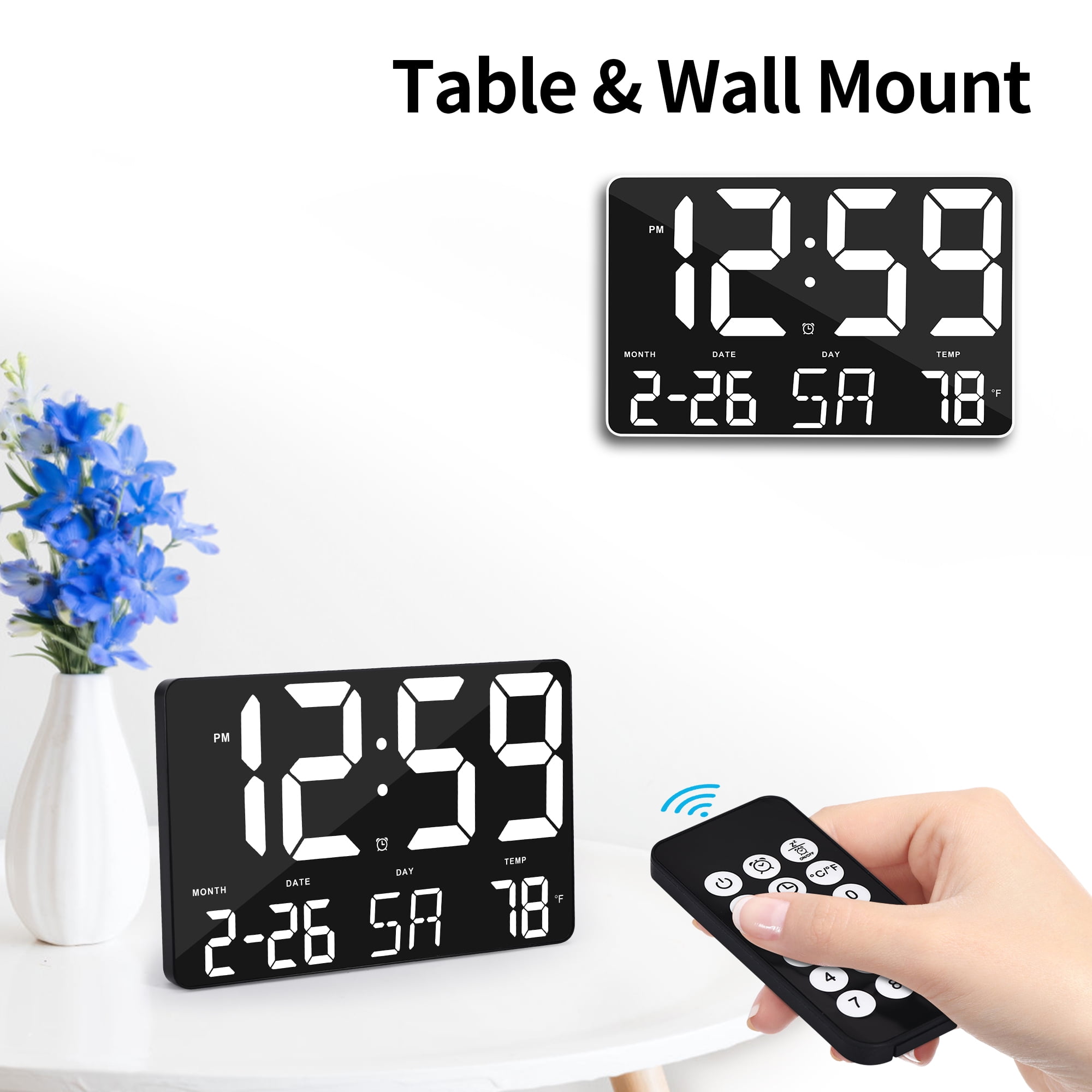 Buy Amgico Digital Wall Clock,11.4 Digital Clock Large Display with Remote  Control,Temperature,Calendar,12/24,Snooze,Adjustable Brightness,LED Large Alarm  Clock for Bedroom,Living Room, Seniors, Elderly Online at Low Prices in  India 