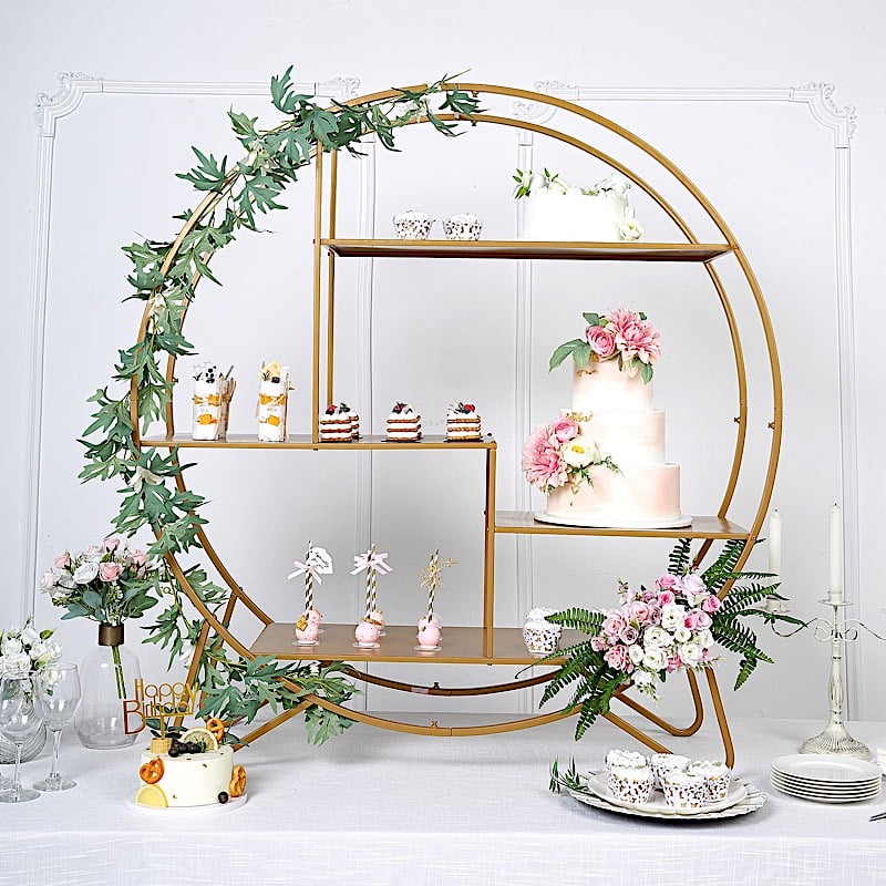 BalsaCircle 4 feet Gold Large Round Metal Cake Dessert Display Stand Wedding Arch Backdrop Party ...