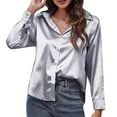 thumbnail image 1 of Camisa de manga larga de satén para mujer - Blusa de imitación de seda con ribete en contraste - Moda europea americana para el trabajo/vestir informal, 1 of 6