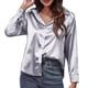 thumbnail image 1 of Camisa de manga larga de satén para mujer - Blusa de imitación de seda con ribete en contraste - Moda europea americana para el trabajo/vestir informal, 1 of 6