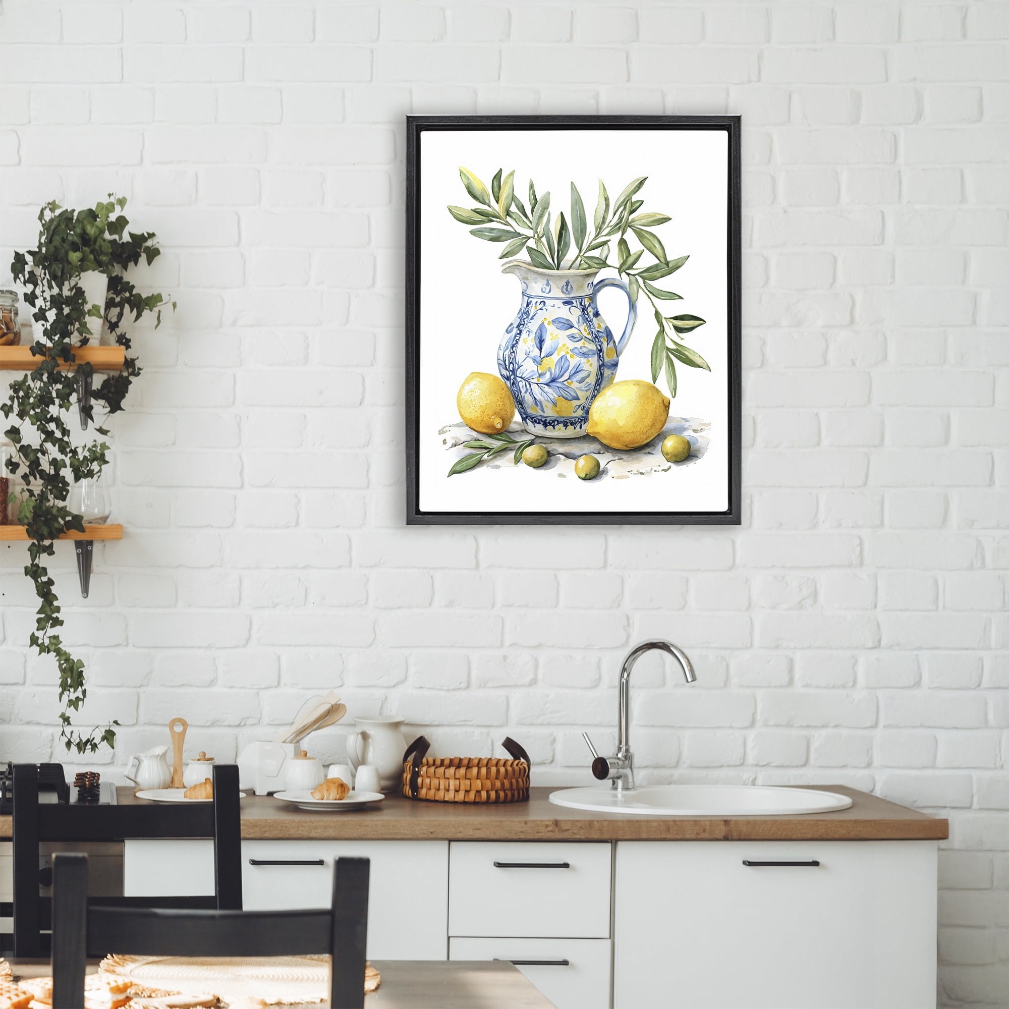 Stupell Industries Lemon & Olive Branch Still Life Black Framed Floater Canvas Wall Art, design by LSR Design Studio