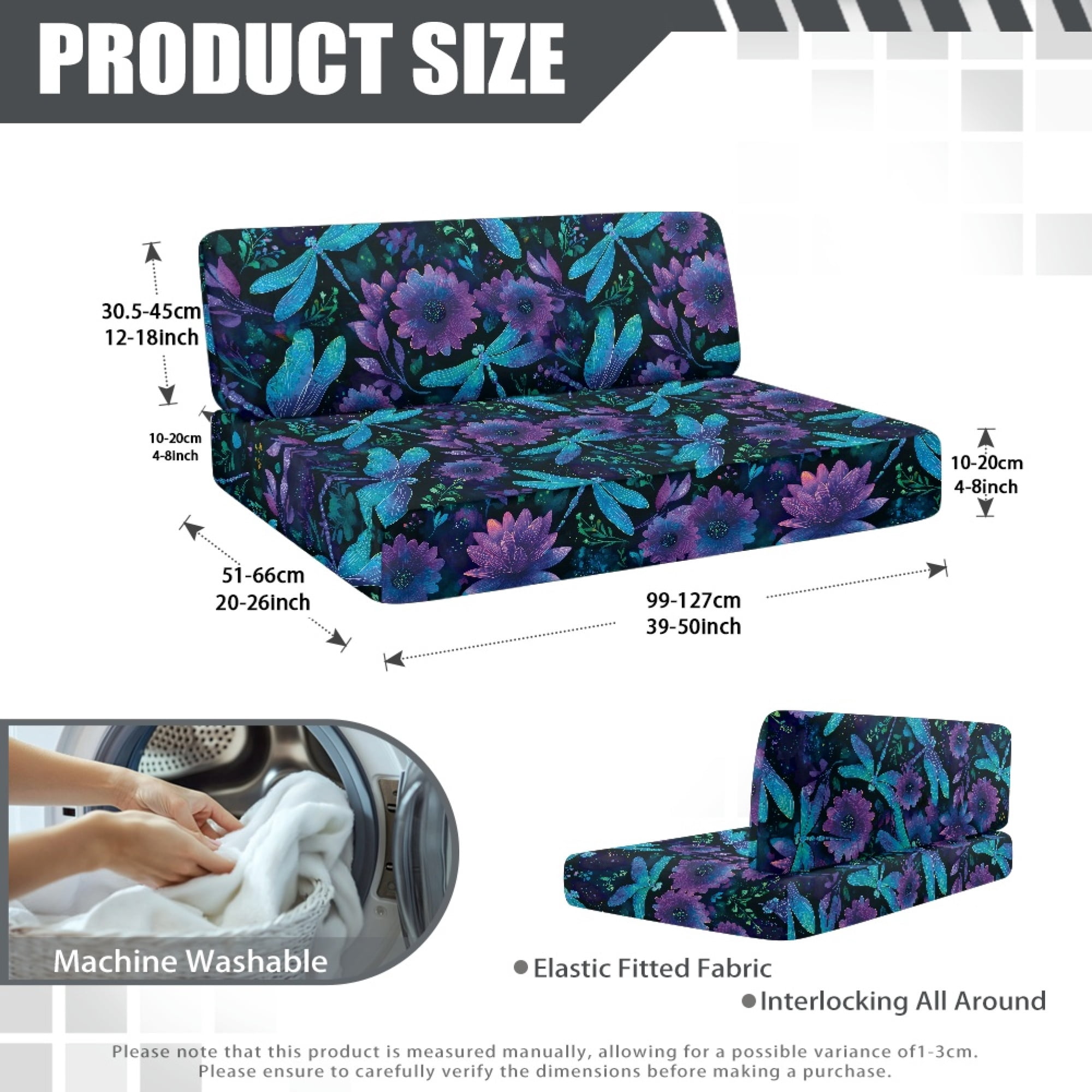 FOR U DESIGNS Dragonfly Cornflower Print 2 Pack RV Dinette Cushion Covers Stretch Camper Cushion Slipcover Non-Slip RV Couch Cover Sofa Slipover for Travel Trailer Couch