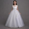 thumbnail image 6 of hengsof Girls Fashion Floral Print Solid Sleeveless Round Neck Mesh Dress Sweet Flower Girl Formal Gown for Wedding Party 5-16 Years, 6 of 8