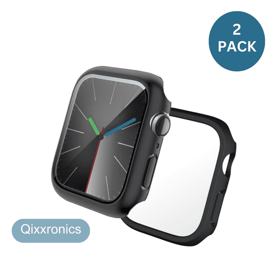 2-Pack Qixxronics Black Case Compatible with Apple Watch Series 9/8/7 [45mm] with Built-in Tempered Glass Screen Protector