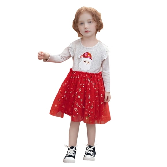 Robe à Manches Longues pour Petites Filles, Robe de Fête de Vacances avec Imprimé Dessin Animé Mignon pour Automne, Saison Festive, Robe Fleurie pour Fillettes, Robes d'Été pour Pâques 8 1 Blanc 3 Ans