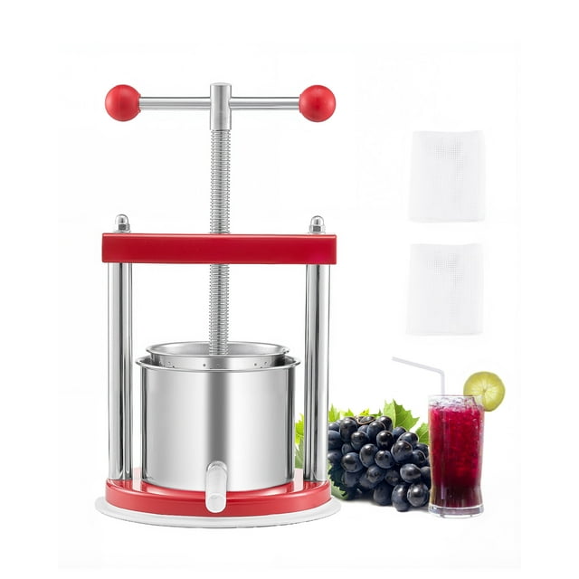 VEVOR Prensa de vino de frutas de 0,44 galones/1,65 l, 2 barriles de acero inoxidable, exprimidor manual, sidra, manzana, tintura de uva, miel, aceite de oliva