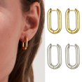thumbnail image 1 of 2 pendientes de aro ovalados para mujer, pequeños en forma de U, rectángulo redondeado, geométrico, cartílago, pendientes de aro, joyería de moda, regalos para mujeres y niñas Feliz Sencillez, 1 of 4