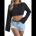 thumbnail image 1 of Blusa de Punto con Cuello Redondo y Mangas Largas para Mujer, Estilo Crochet Calado Negro S, 1 of 7