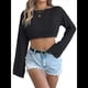 thumbnail image 1 of Blusa de Punto con Cuello Redondo y Mangas Largas para Mujer, Estilo Crochet Calado Negro M, 1 of 7
