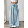 thumbnail image 6 of Women Drawstring Striped Pants Loose Wide Leg Trousers Casual Low Waist Pants Comfy Lounge Pants with Pockets Blue M, 6 of 9