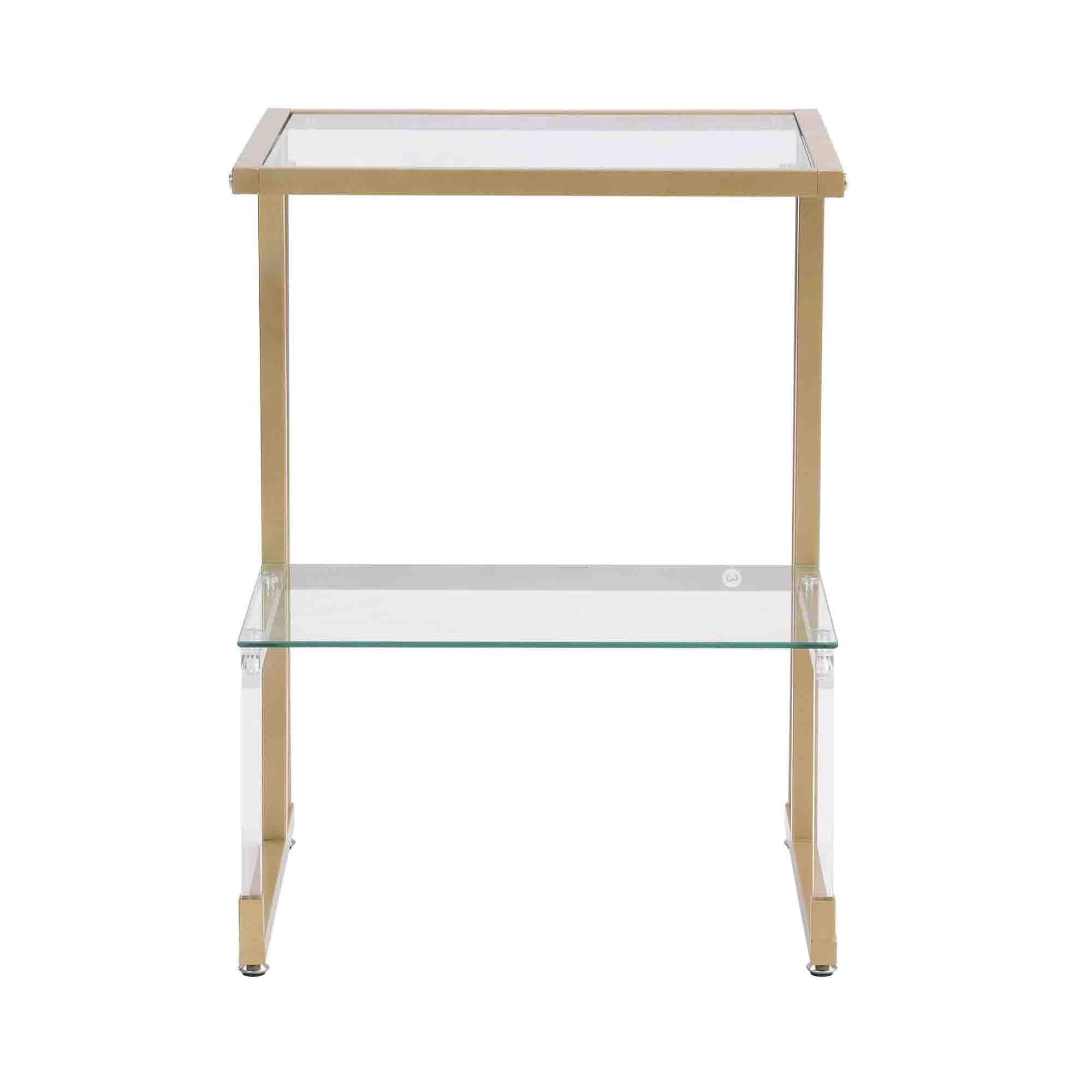 Gewnee 2-Tier Acrylic Glass End Table,Modern Side Table with Tempered Glass Shelves,Gold