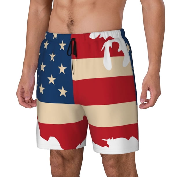Balery American Flag Map Bañador para hombre, shorts de playa de secado rápido con entrepierna y forro de compresión-Medium