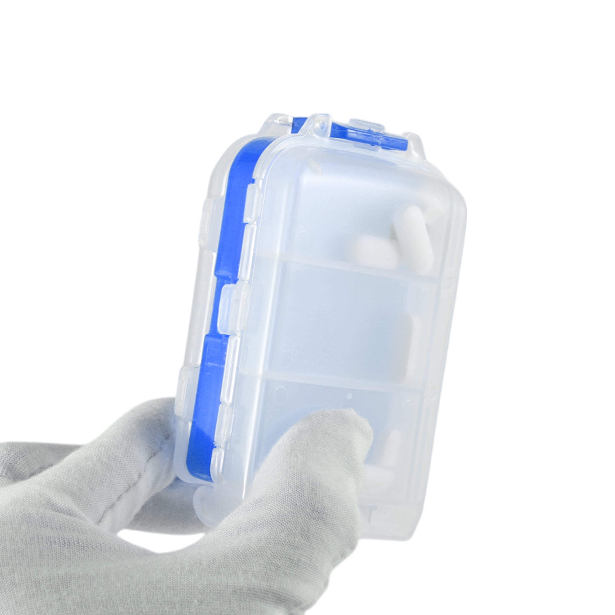 Unique Bargains 8 Grids 3 Fold Pill Case for Travel 1 Pc Clear, Blue