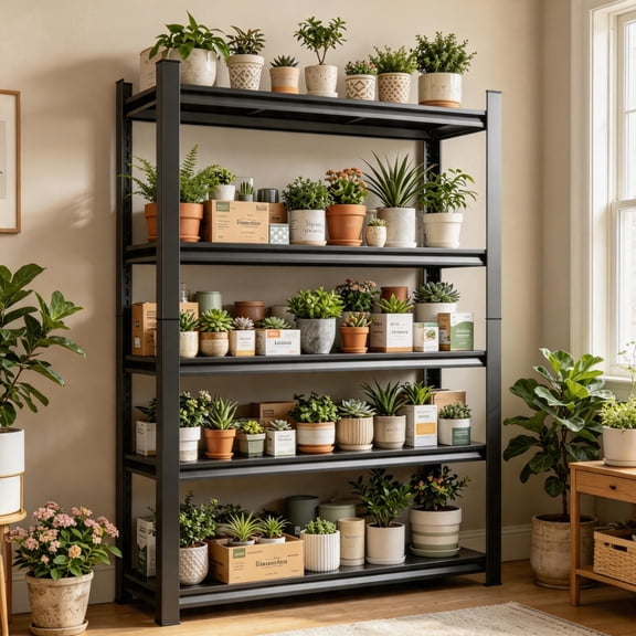 78"H Floral Storage Rack, Balcony Green Plant Storage Rack, Heavy-Duty Rust-Proof Metal Flower Stand, Adjustable Flower Pot Placement, 3020lb Shelving for Home Courtyard & Balcony Storage