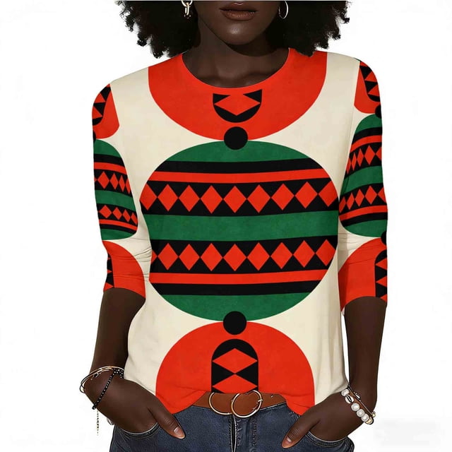 Otoño 3/4 Manga Tops para las Mujeres 2025 Impresas Blusas Casuales Cuello en V Vestido Camisas de Verano