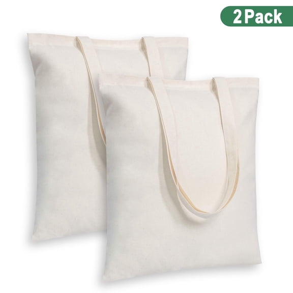 2 Pack Blank Bulk Cloth Bags, Economical Reusable Cotton Tote Bags 13.5 x 15.5 inch for Grocery Shopping DIY White