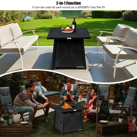 Square Propane Gas Fire Pit Table, Can You Put A Fire Pit Under Covered Patio Doors