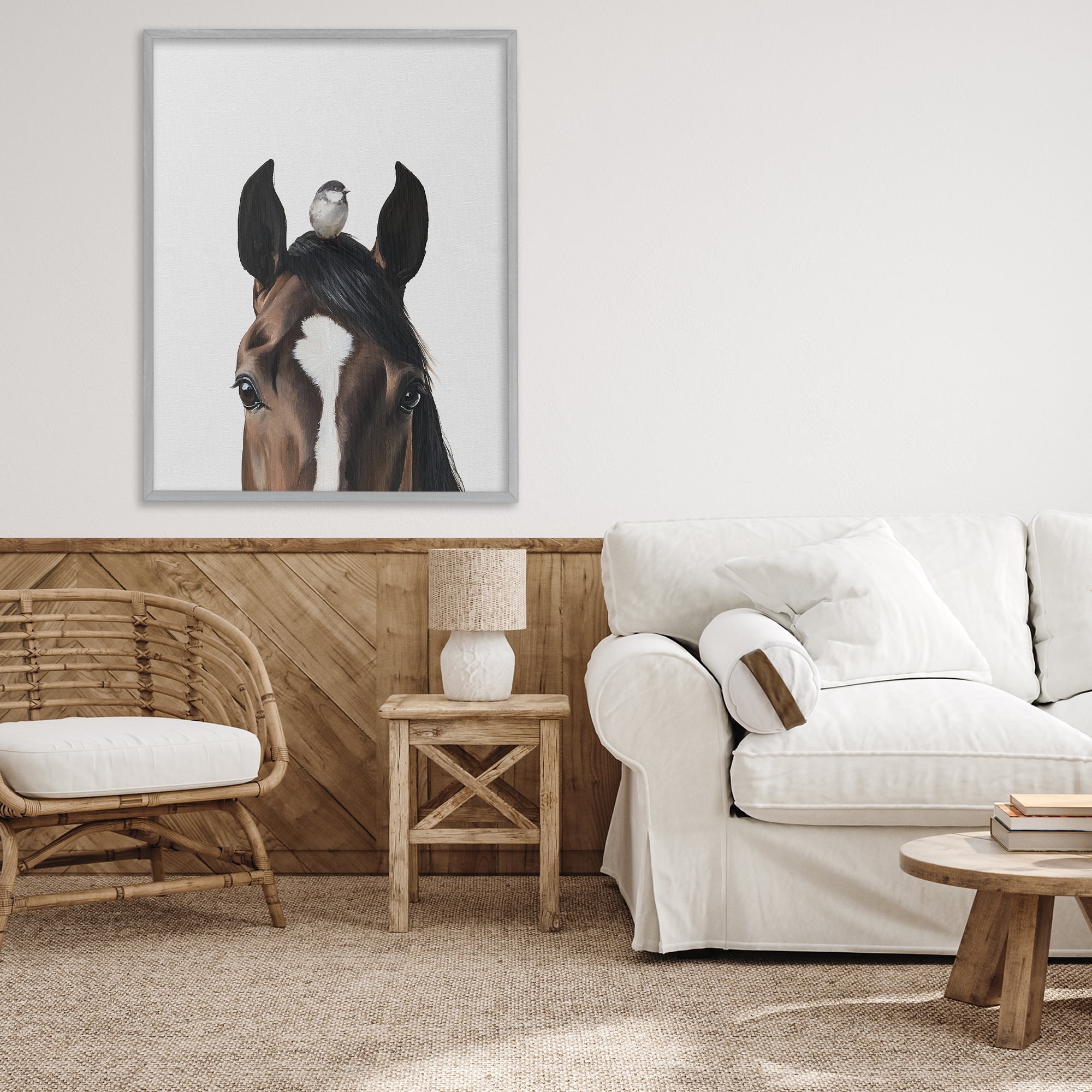 Stupell Industries Quiet Companion Horse & Bird Gray Framed Giclee Art, design by Svetlana Aleynikova