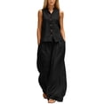 thumbnail image 2 of Mifsaly Two Piece Vacation Sets for Women Sleeveless Button Down Shirt and High Waisted Wide Leg Palazzo Pants Lightweight Flowy Summer Matching Lounge Outfits with Pockets Black,XXL, 2 of 7