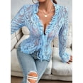 thumbnail image 4 of Women'S V Neck Lace Sheer Top Mesh See Through Shirts Open Front Tie Long Sleeve Blouses Y2k Going Out Tops Blue M, 4 of 10