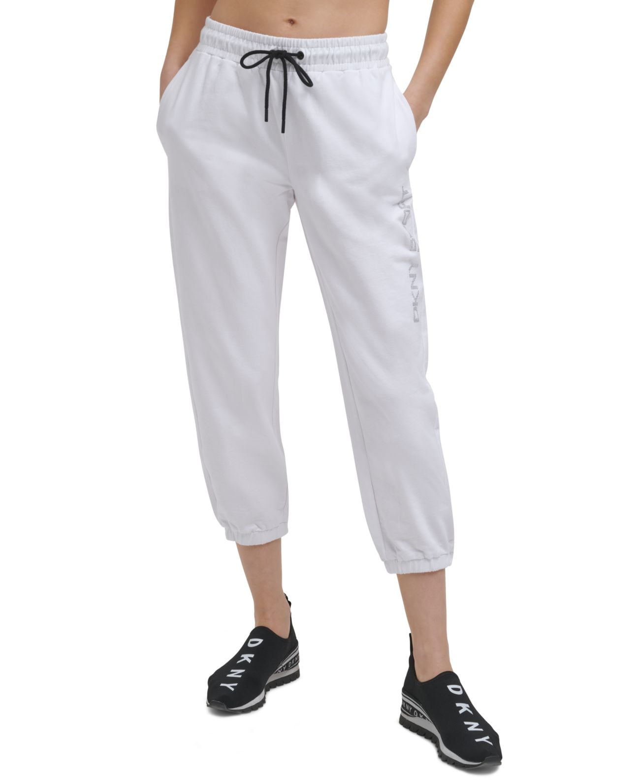DKNY Damen Fleece Jogginghose – Bequeme Sweatpants Mit Logo, Kordelzug & Taschen Für Sport & Lounge