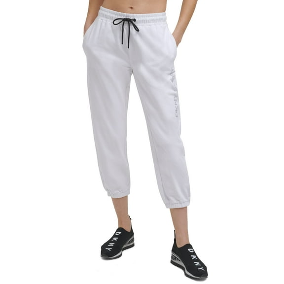 Dkny Sport Women’s Cotton Embellished Logo Jogger Pants, White, X-Large