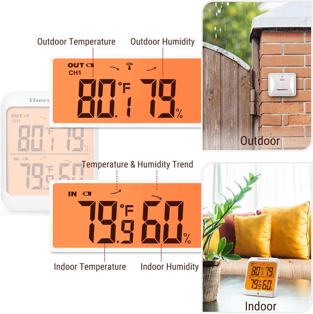 ThermoPro TP63B 500FT Indoor Outdoor Thermometer Wireless Hygrometer, Room  Thermometer with Cold-Resistant Temperature Humidity Sensor, Waterproof  Humidity Meter for Home Cellar Greenhouse 