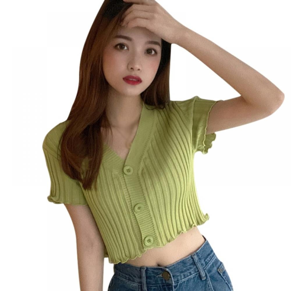 Womens Button Down Short Sleeve Cropped Cardigan Sweater Knitted Short  Sleeved Cardigan - Walmart.com