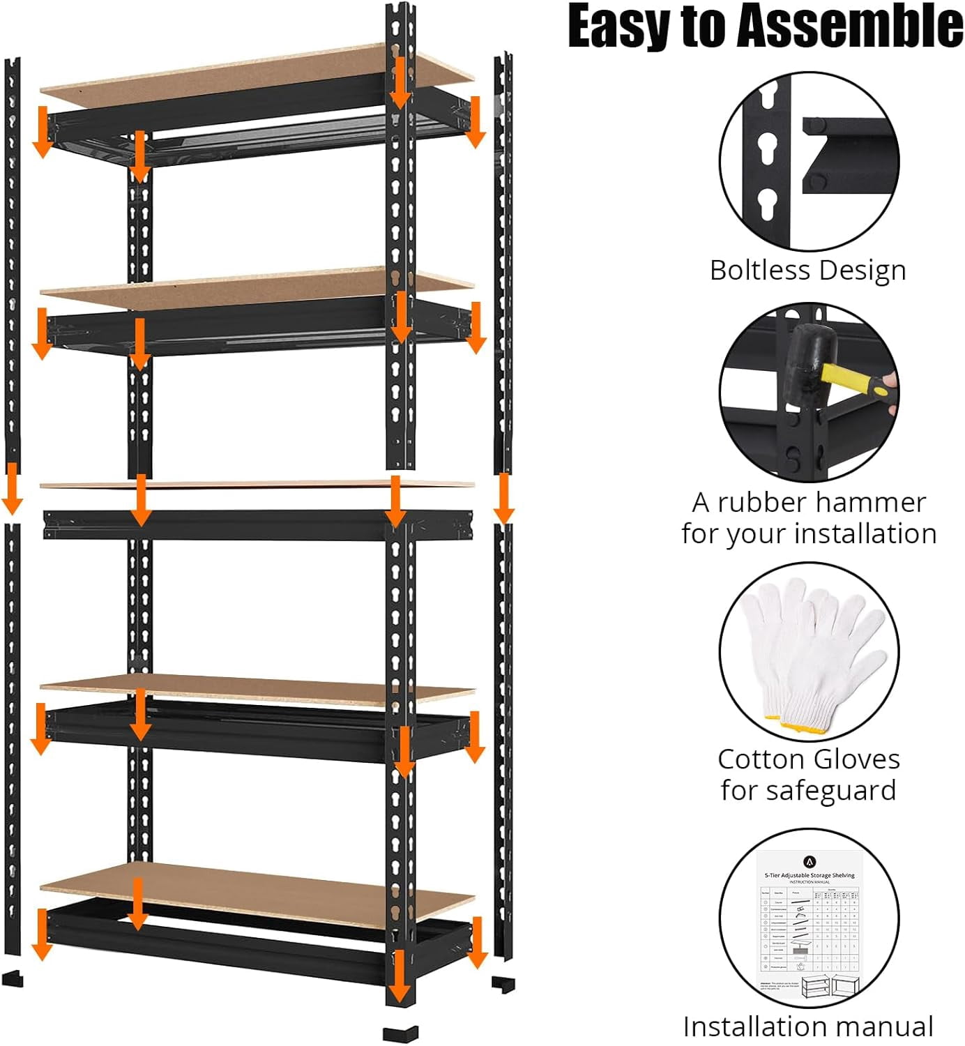 Heavy Duty Storage Shelves 36" x 18" x 72", 5 Tier Durable Metal Construction, Adjustable Shelving, Storage Utility Rack Shelf Unit for Garage, Kitchen, Warehouse