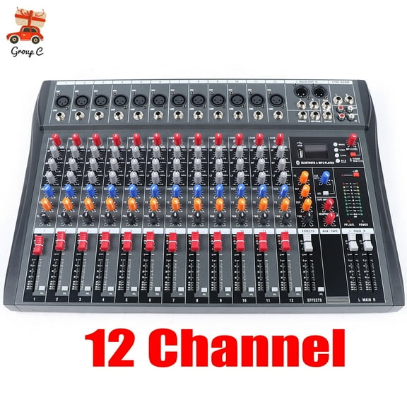 12 Channel Audio Mixer Bluetooth USB DJ Sound Mixing Console Amplifier Studio