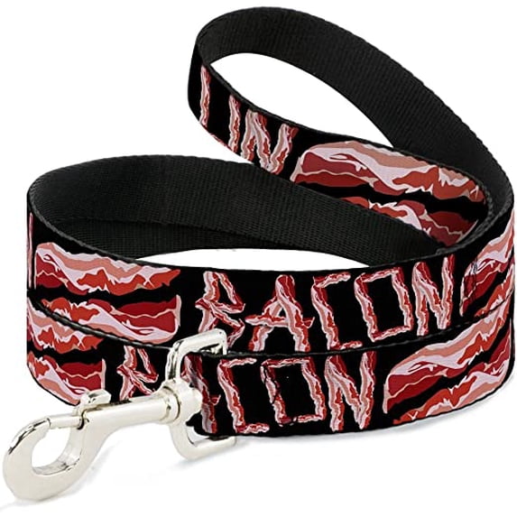 Dog Leash Bacon Text2 4 Feet Long 0.5 Inch Wide