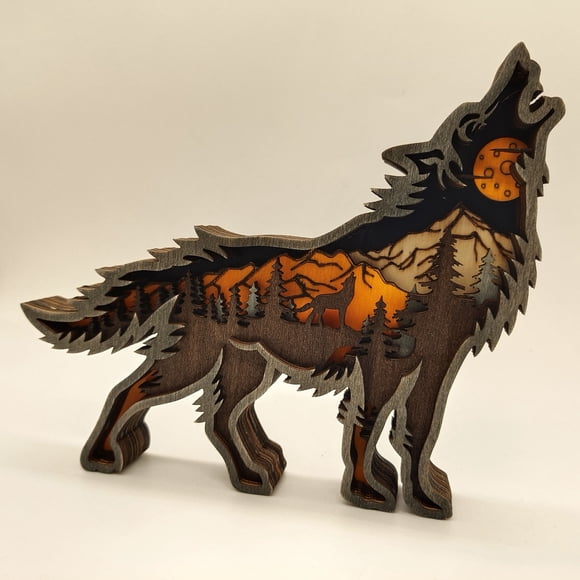 ShenMo Artisanat d'Animaux en Bois Créatif Décorations de Bureau à Domicile Ornements en Bois Sculptés à Plusieurs Couches