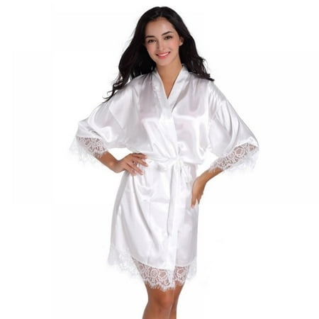 

Women s Satin Silk Bathrobe V-Neck Short Kimono Robe Bridesmaids Robe Lingerie Dressing Gown S-XL