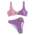 thumbnail image 1 of Trajes de baño de dos piezas para mujer Bloques de color Cómodo traje de baño de moda de cintura media para verano Púrpura Rosa S, 1 of 5