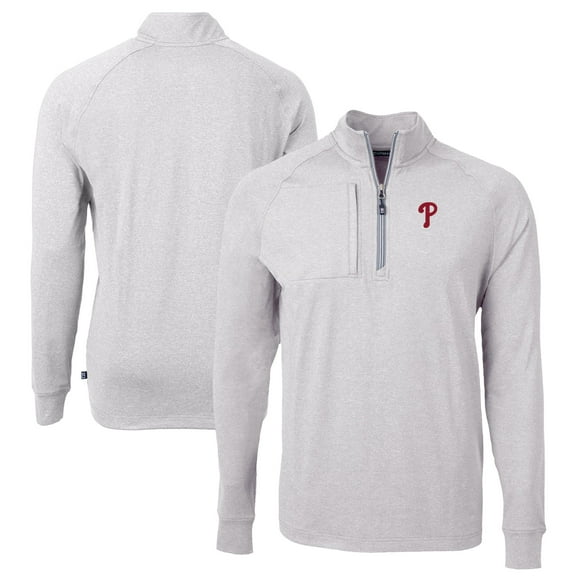 Men's Cutter & Buck Heather Gray Philadelphia Phillies Big & Tall Adapt Eco Knit Stretch Recycled Quarter-Zip Pullover