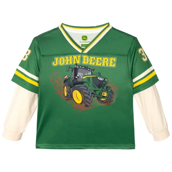 John Deere Toddler Boys' Athletic Football Long Sleeve T-Shirt Green and Off White
