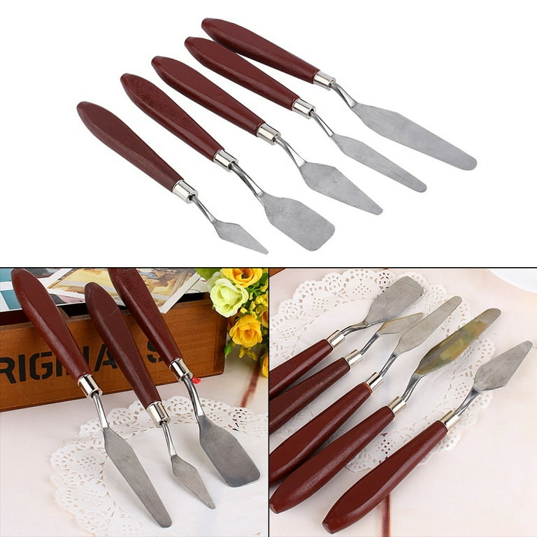 5pcs/set Wooden Handle Professional Stainless Steel Cake Spatula Shovel  Palette Oil Painting Mixing Knife Art Supplies for Artist Canvas Oil Paint