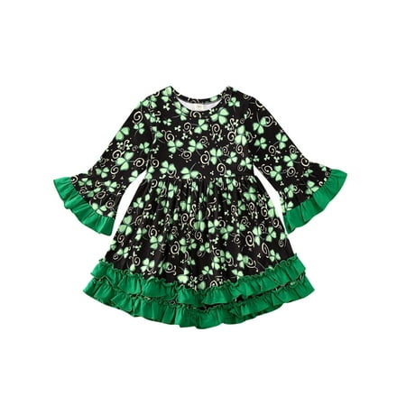 

Suanret Kids Baby Girls St. Patrick s Day Dress Long Sleeve Lucky Clover Dress
