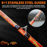 Catfish Pro Orange Dragon Fire Catfish Casting Rod, 7'6 One-Piece Medium Action Glow-in-the-Dark Fishing Rod, S-Glass/E-Glass/Carbon Graphite Blank