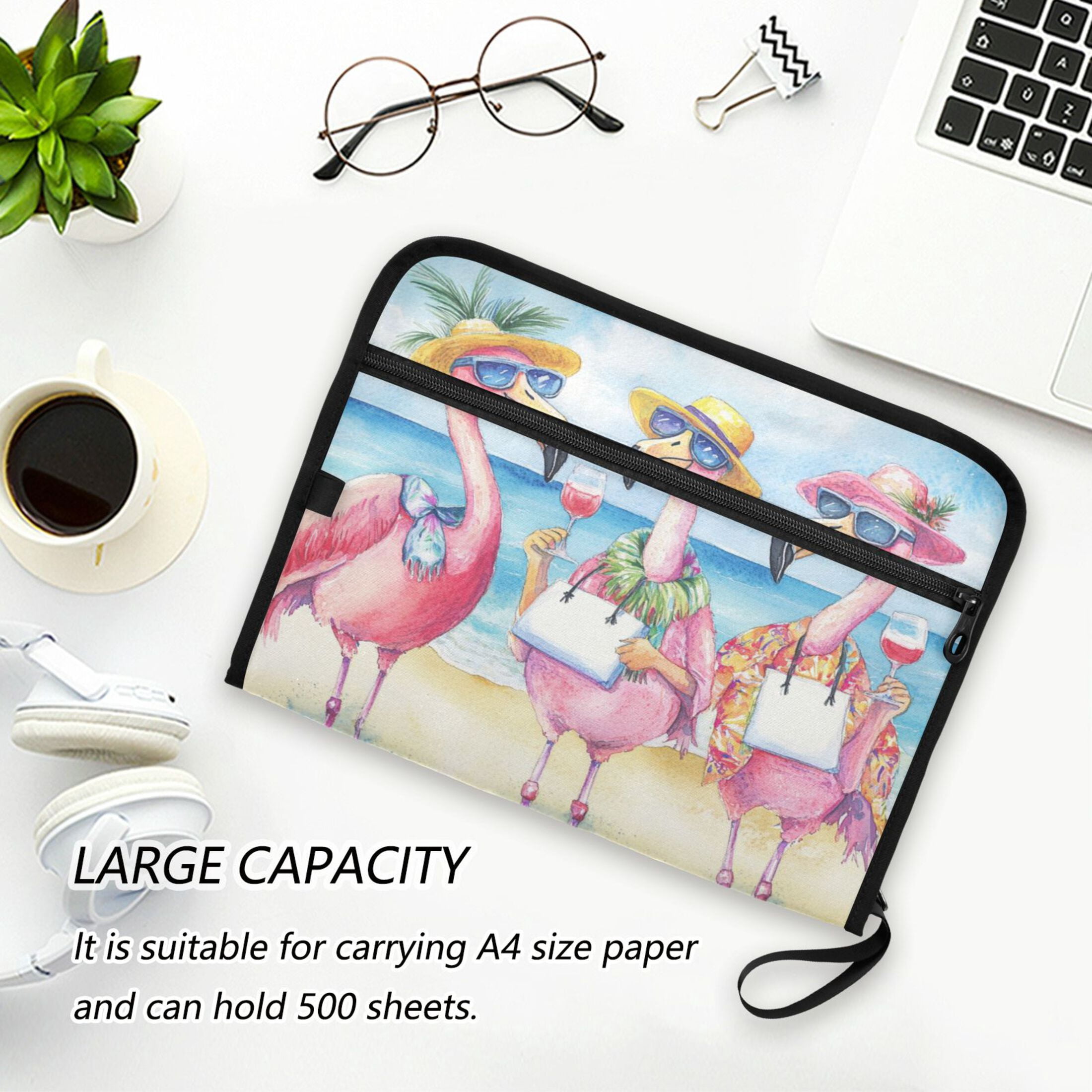 WOBOGO Traveling Flamingos Expanding File Folder Letter Size Accordion Filing Organizer 13 Pocket Separate Organ Pocket