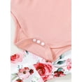 thumbnail image 4 of Toddler Baby Girl Pink Short Sleeved Round Neck Romper + Floral Printed Jogger Pants + Headband Clothes Spring Summer Infant Clothes, 4 of 5