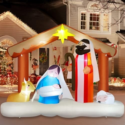 8 FT Long Christmas Inflatables Nativity Scene Outdoor Decorations Christmas Blow Ups The Birth of Jesus Built-in LED Lights for Yard Garden Lawn Patio Holiday Party Xmas Decor$$Garden & Patio