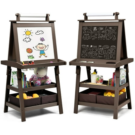 Infans 3 in 1 Double-Sided Storage Art Easel w/ Paint Cups for Toddlers Writing Coffee