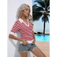 thumbnail image 5 of Womens Cropped Striped Sweater Top Summer Short Sleeve V Neck Collared Going Out Trendy Loose Shirt Red S, 5 of 8