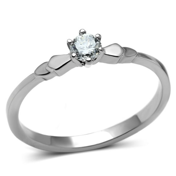 Luxe Jewelry Designs Women's Stainless Steel Engagement Ring with Cubic Zirconia Stone - Size 10
