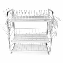 HIAKDOFT Dishes Organizer Rack 1Set Iron Dish Drainer Rustproof Silver For Home Kitchen Cutlery Storage