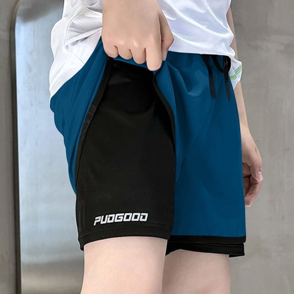 Mifsaly Boys 2 in 1 Running Shorts with Built in Compression Liner Quick Dry Athletic Workout Shorts Elastic Waist Drawstring Activewear for Kids Soccer Sports