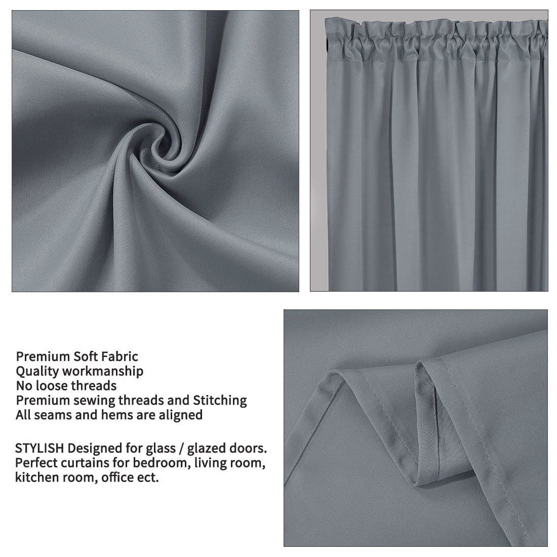 Unique Bargains 2-Pack French Door Curtains Panels Dark Gray 25" x 40"