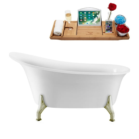 59" Streamline N1100BNK-IN-GLD Clawfoot Tub and Tray With Internal Drain